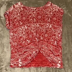 Lucky Brand Red & White Floral Twist Tee XS